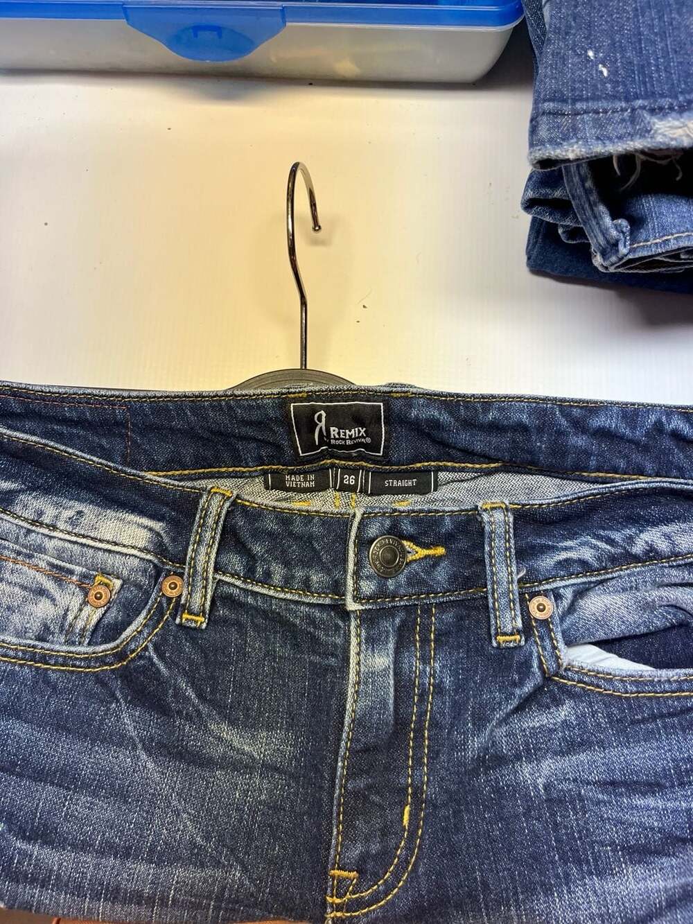 R by Rock Revival Women's Remix Jeans Straight Cut Destroyed Blue Size 26
